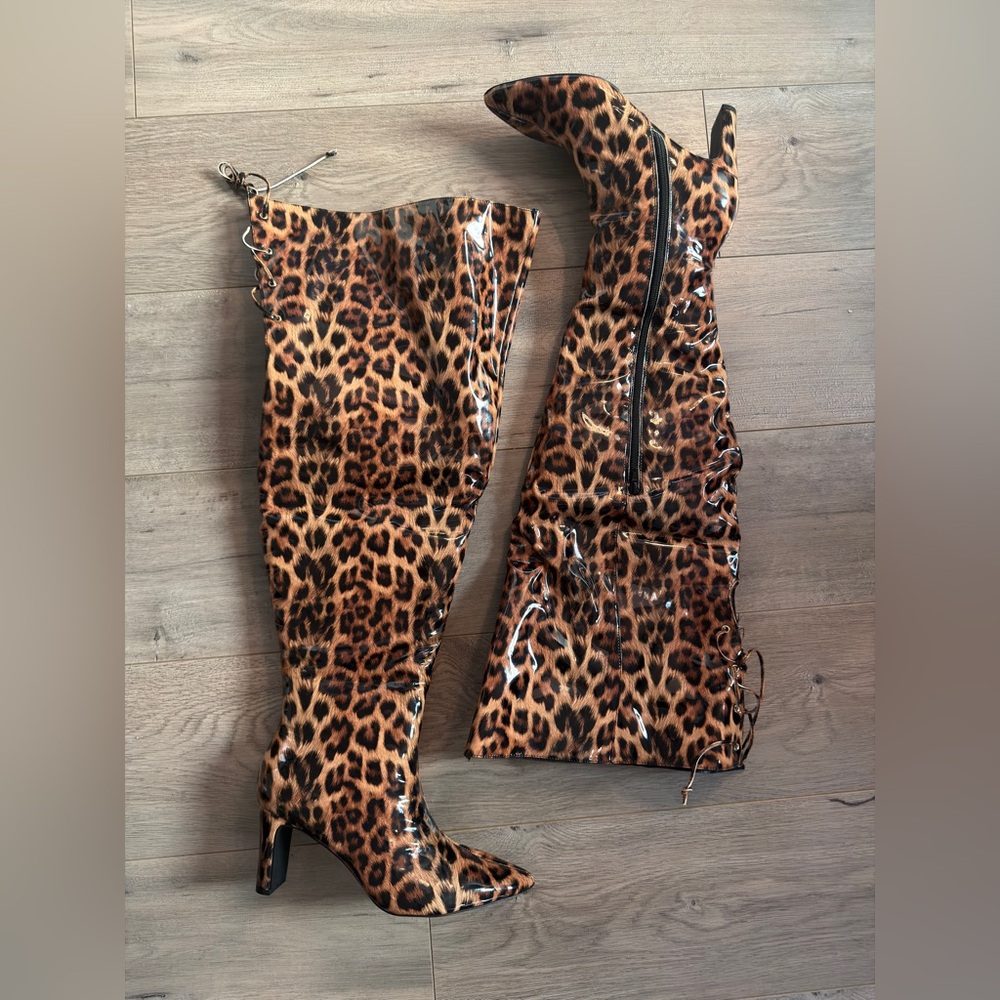 Fashion to Figure Leopard Over the Knee Boots